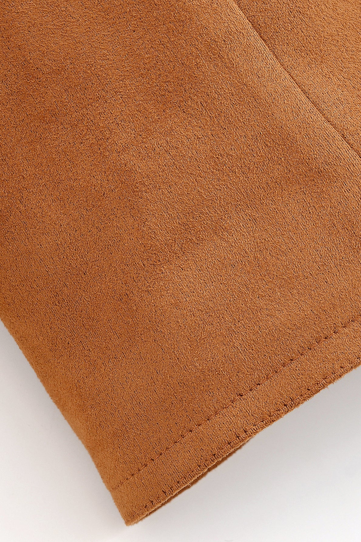 Elegant langry fashion brown suede skirt with stitching detail and pocket