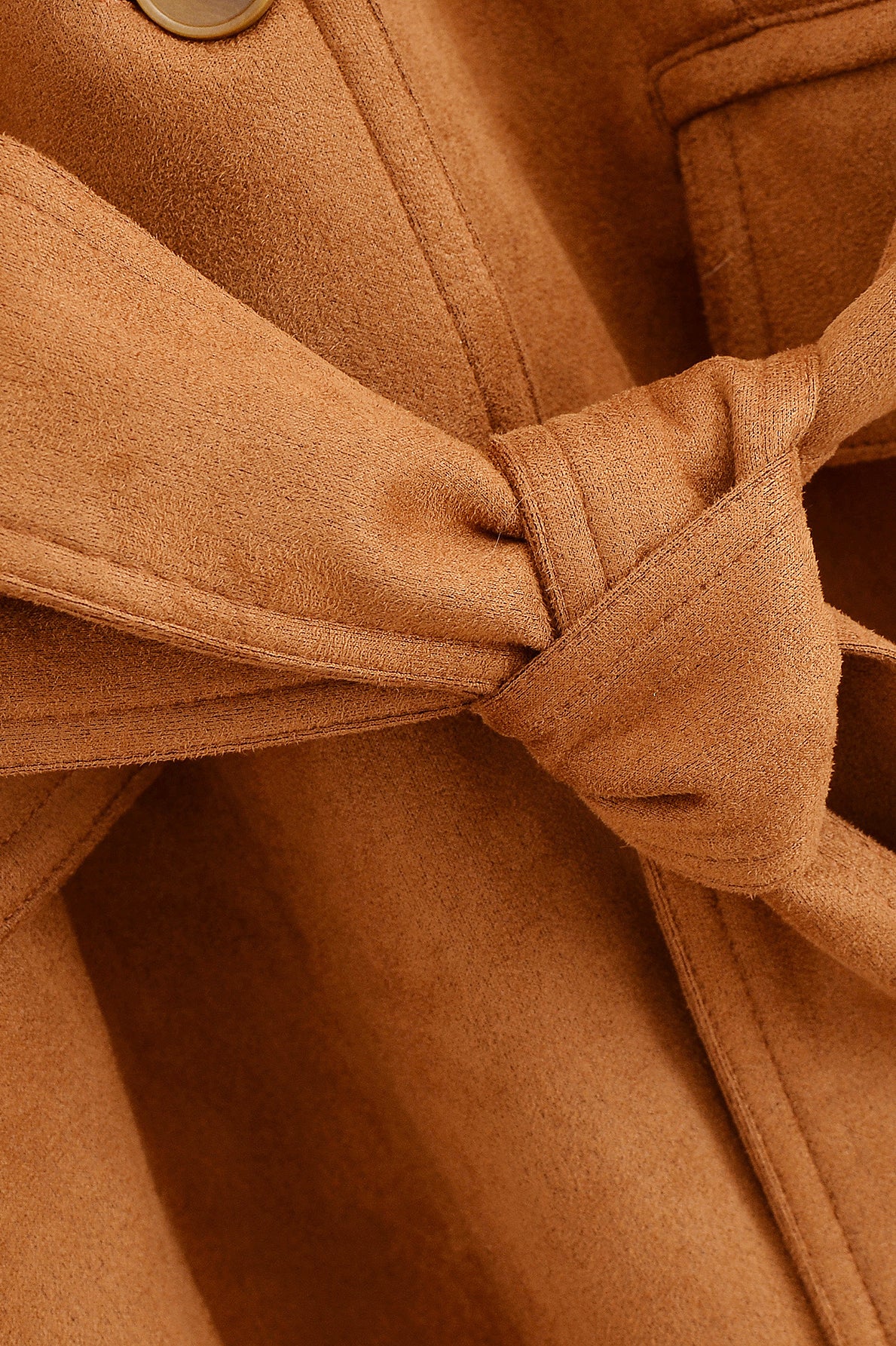 Elegant camel-colored suede blazer with bow tie closure in Langry fashion