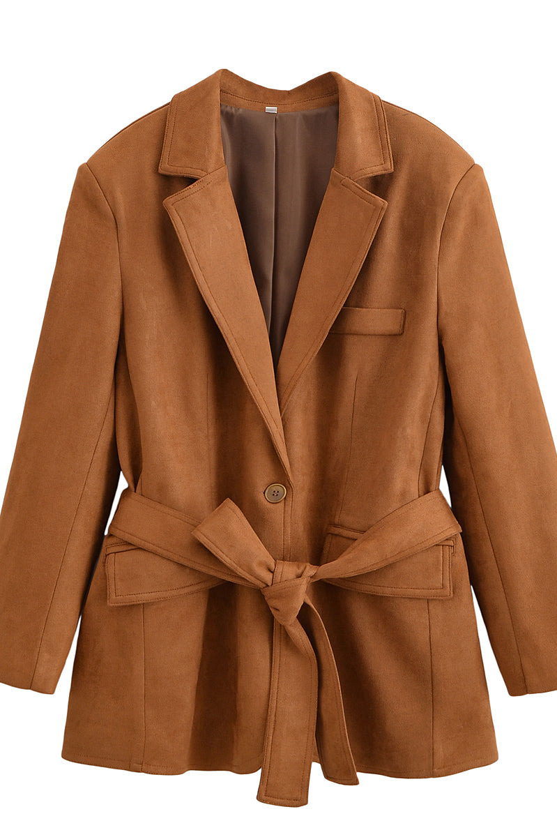 Elegant langry fashion suede blazer in brown with belt and pocket details