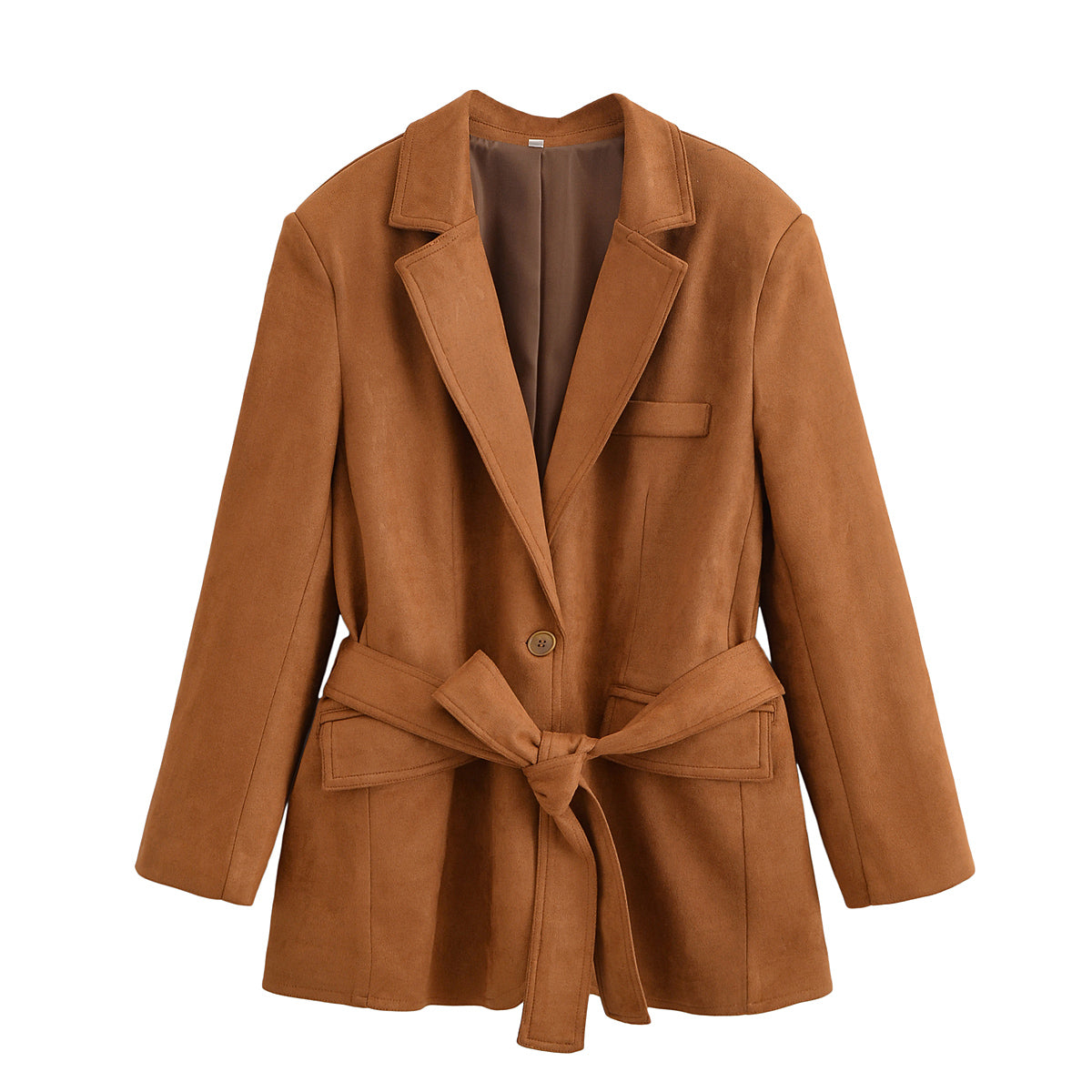 Elegant langry fashion suede blazer in brown with belt and pocket details