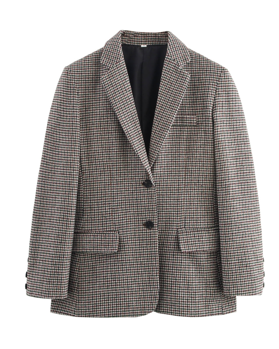 Classic black white houndstooth wool blazer, Langry fashion tops