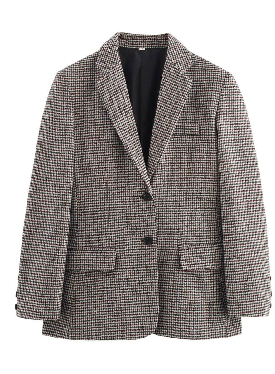 Classic black white houndstooth wool blazer, Langry fashion tops