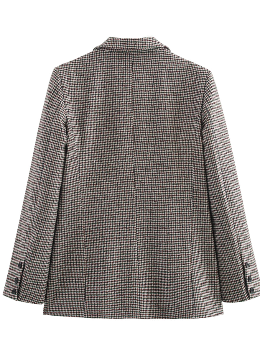 Langry gray white houndstooth blazer with black buttons, fashion tops