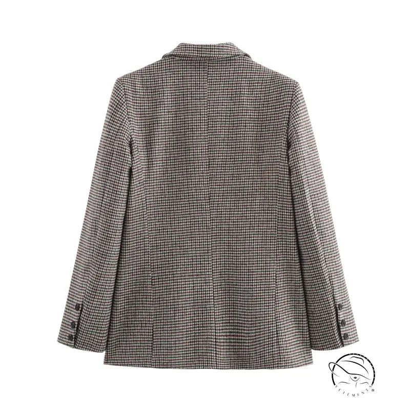 Gray white houndstooth langry fashion blazer with black buttons
