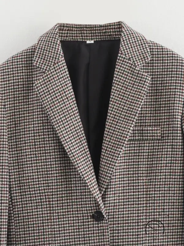 Langry fashion brown white houndstooth blazer with black lining