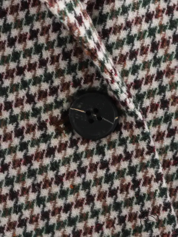 Winter retro casual blazer top with brown green houndstooth button