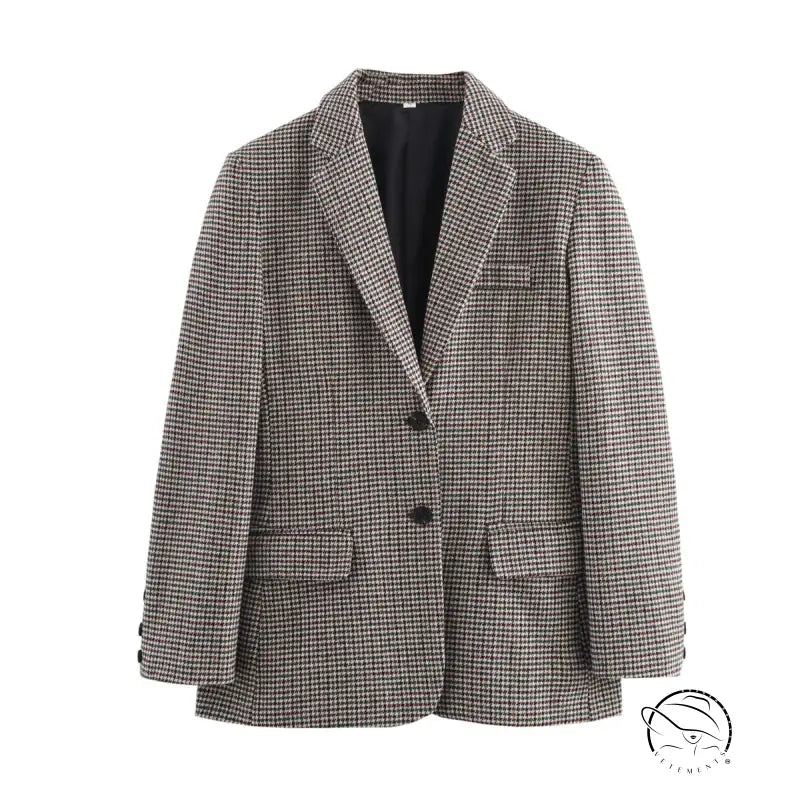 Classic black and white houndstooth wool blazer by Langry fashion