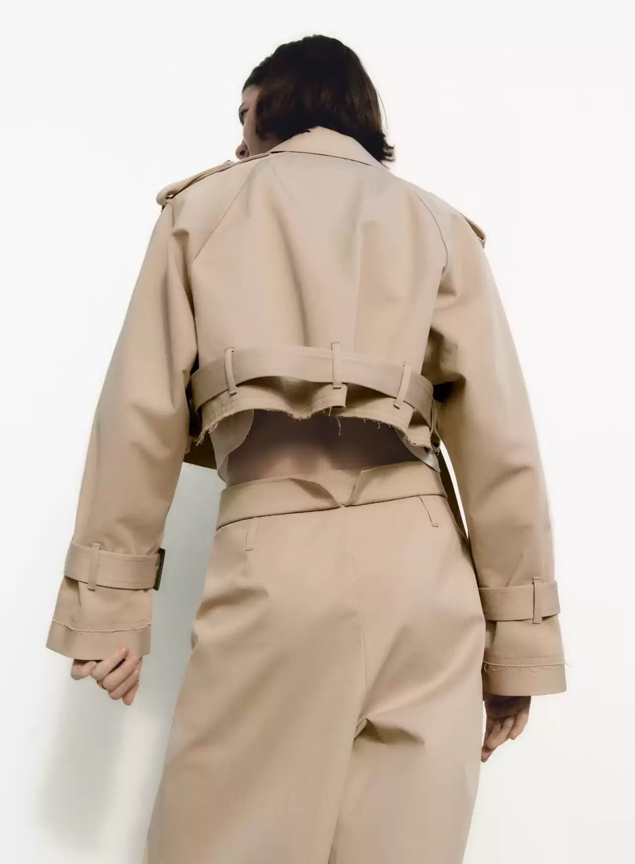 Casual long sleeve beige trench coat with belt, langry fashion ملابس