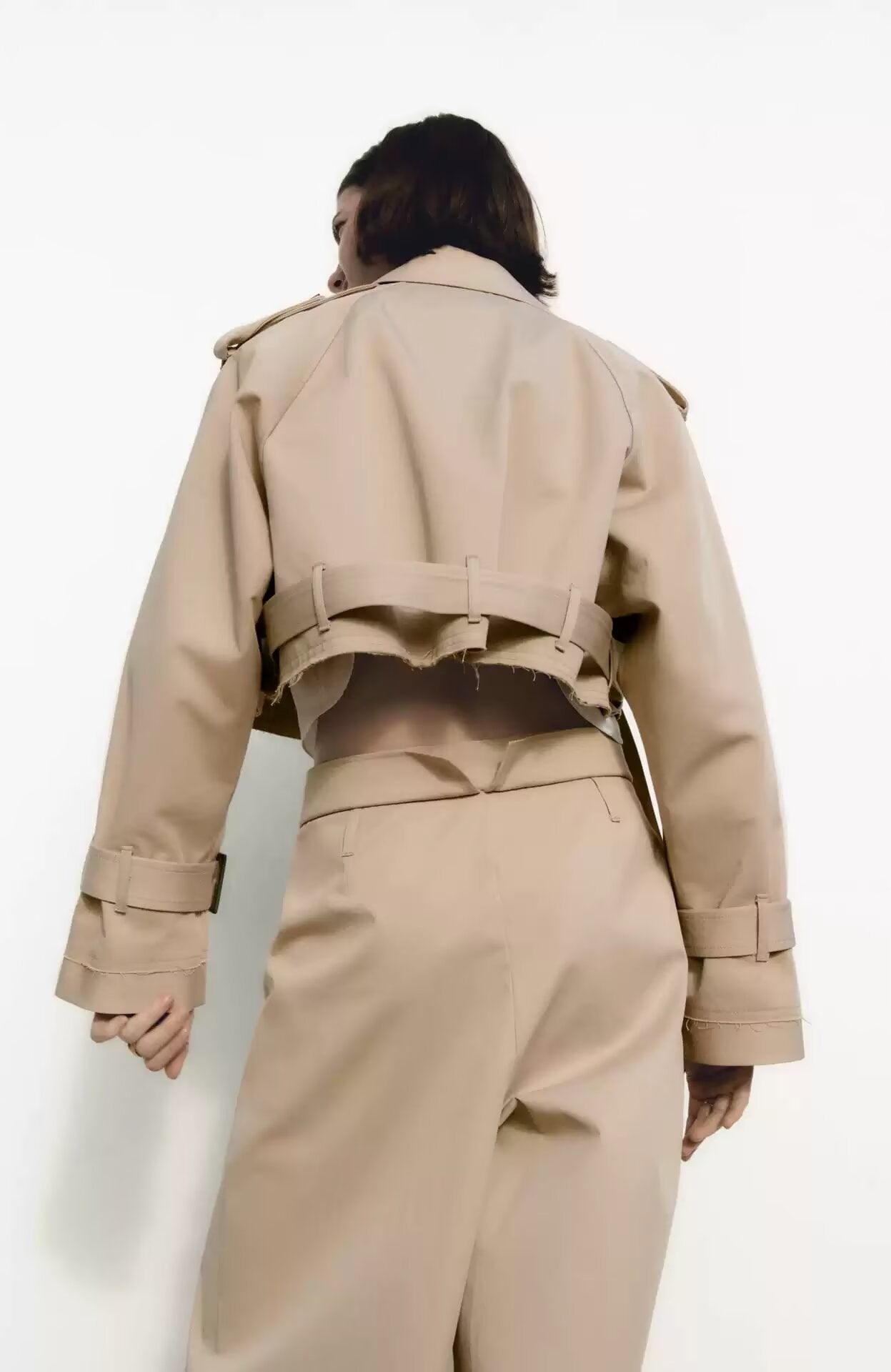 Casual long sleeve beige trench coat with belt, langry fashion ملابس