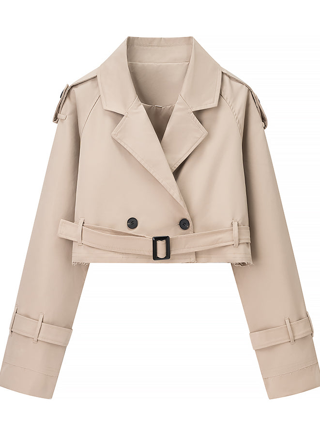 Beige cropped langry fashion trench coat with belt detail