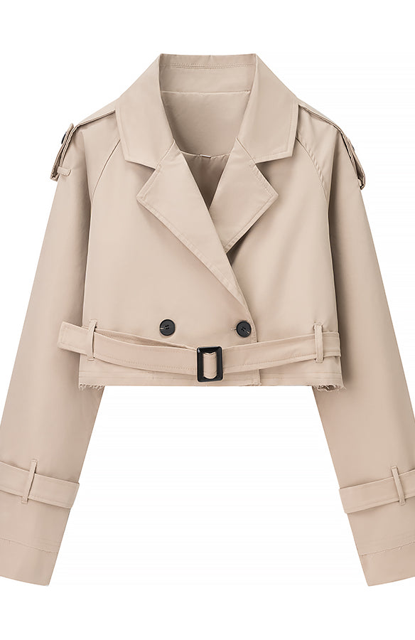 Beige cropped langry fashion trench coat with belt detail