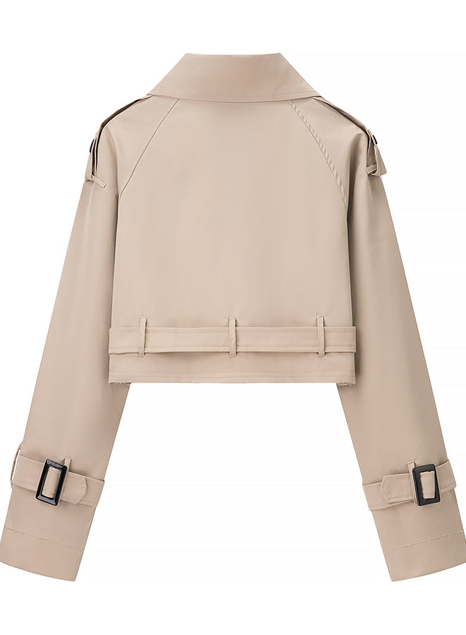 Beige cropped trench jacket in Langry fashion ملابس with silver hardware