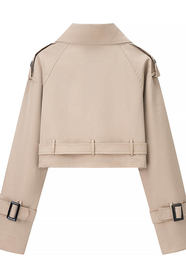 Beige cropped trench jacket in Langry fashion ملابس with silver hardware