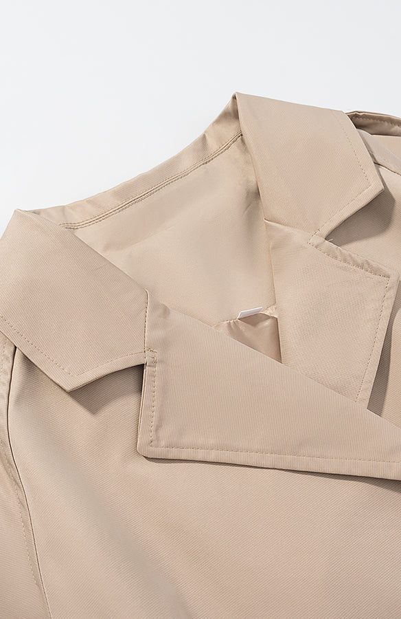 Beige double-breasted langry fashion trench coat with epaulettes