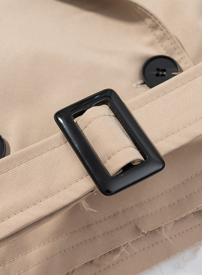 Casual beige long sleeve belt trench coat in langry fashion ملابس