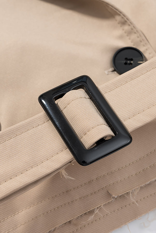 Casual beige long sleeve belt trench coat in langry fashion ملابس