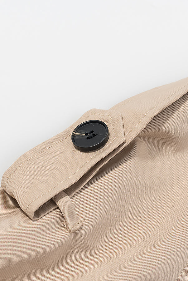 Beige canvas tote bag with black button closure, Langry fashion accessory for ملابس