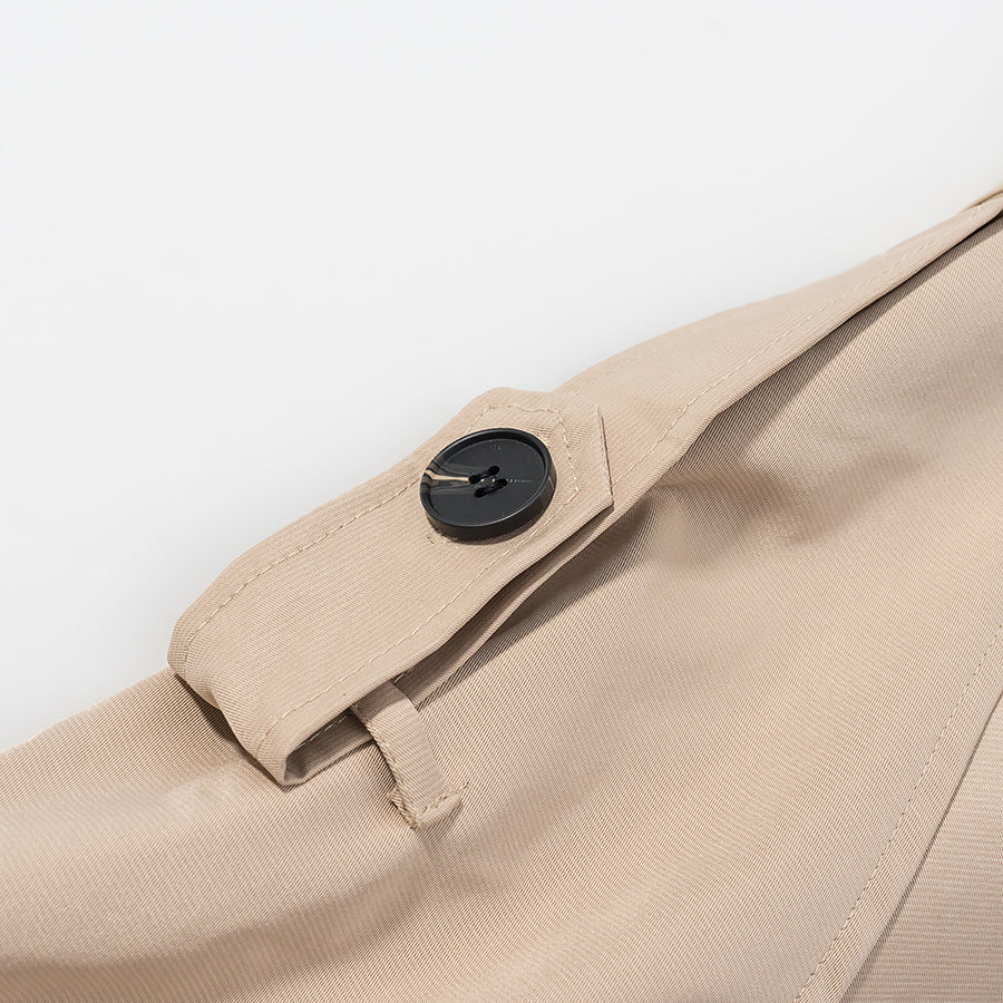 Beige canvas tote bag with black button closure, Langry fashion accessory for ملابس