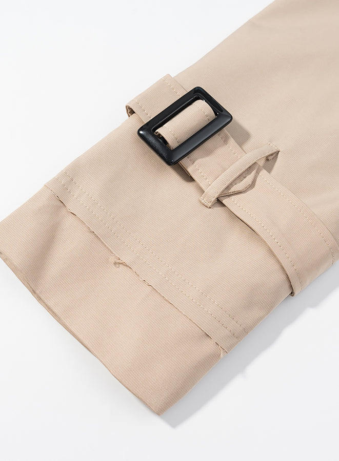 Beige cargo pants with black buckle closure in Langry fashion ملابس
