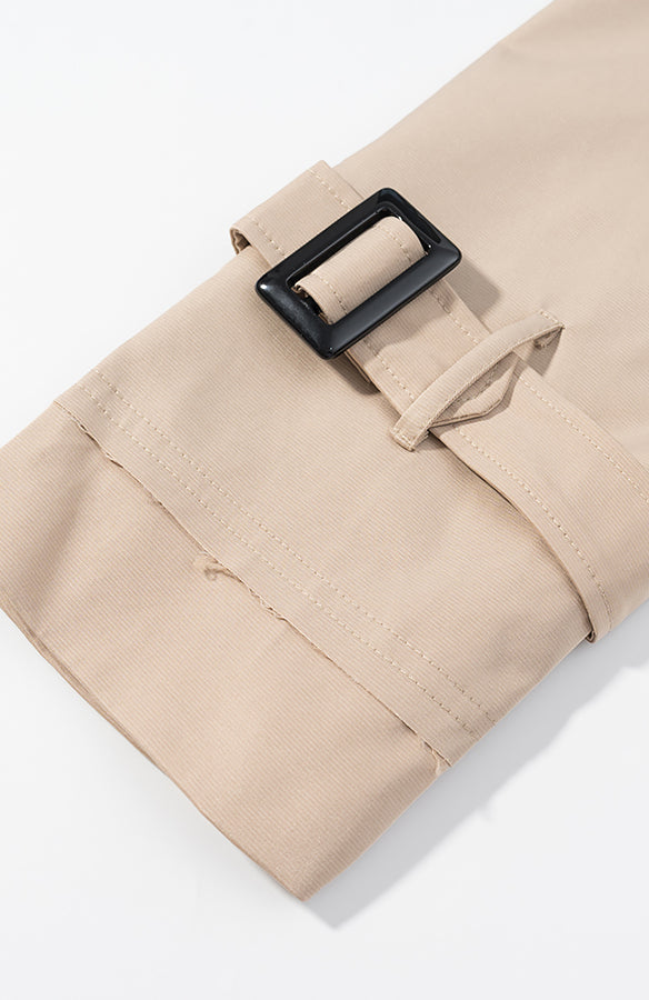 Beige cargo pants with black buckle closure in Langry fashion ملابس