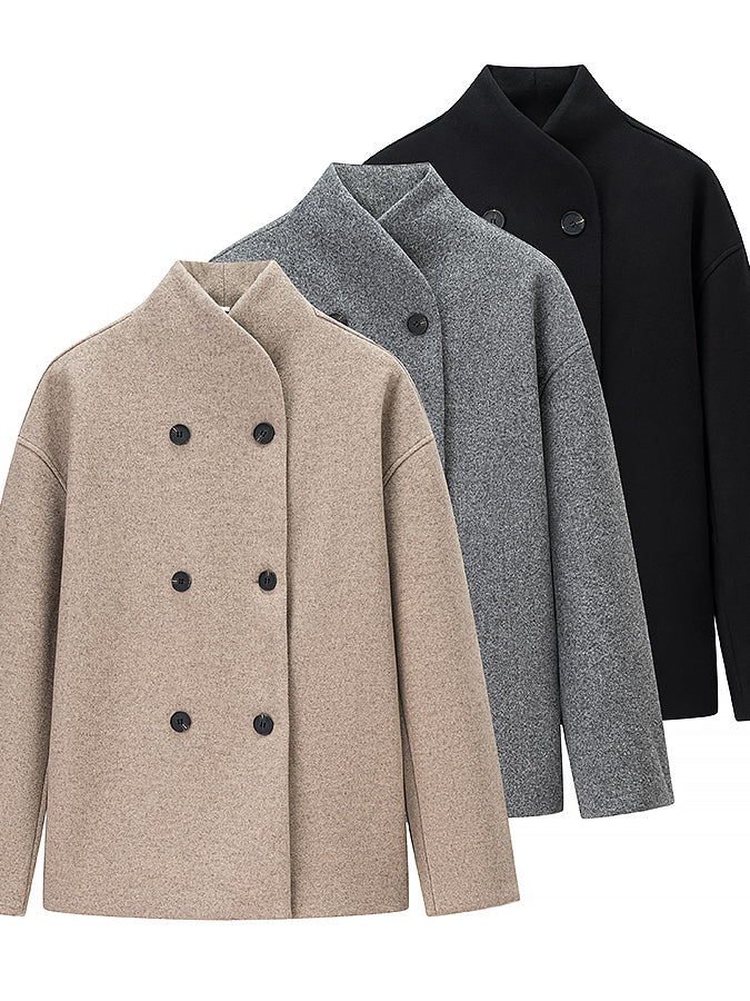 Beige wool double-breasted Langry fashion coat with black buttons