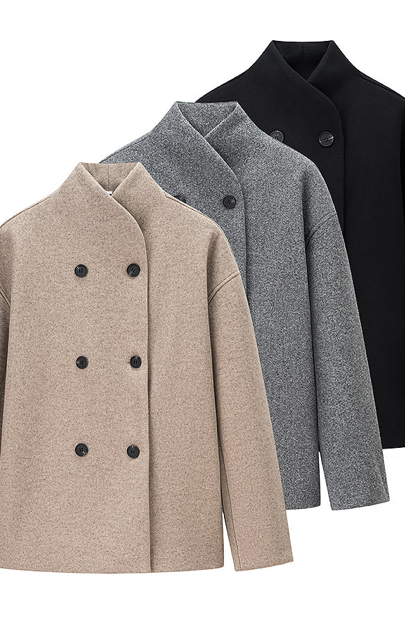 Beige wool double-breasted Langry fashion coat with black buttons