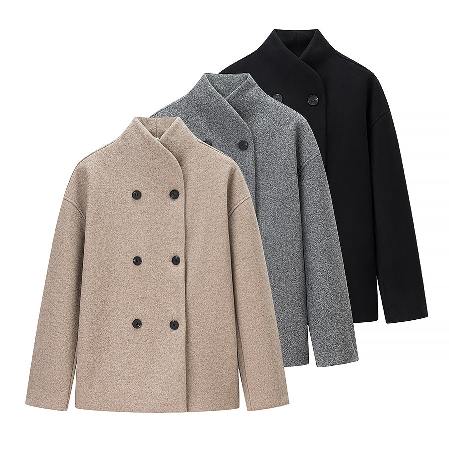 Beige wool double-breasted Langry fashion coat with black buttons
