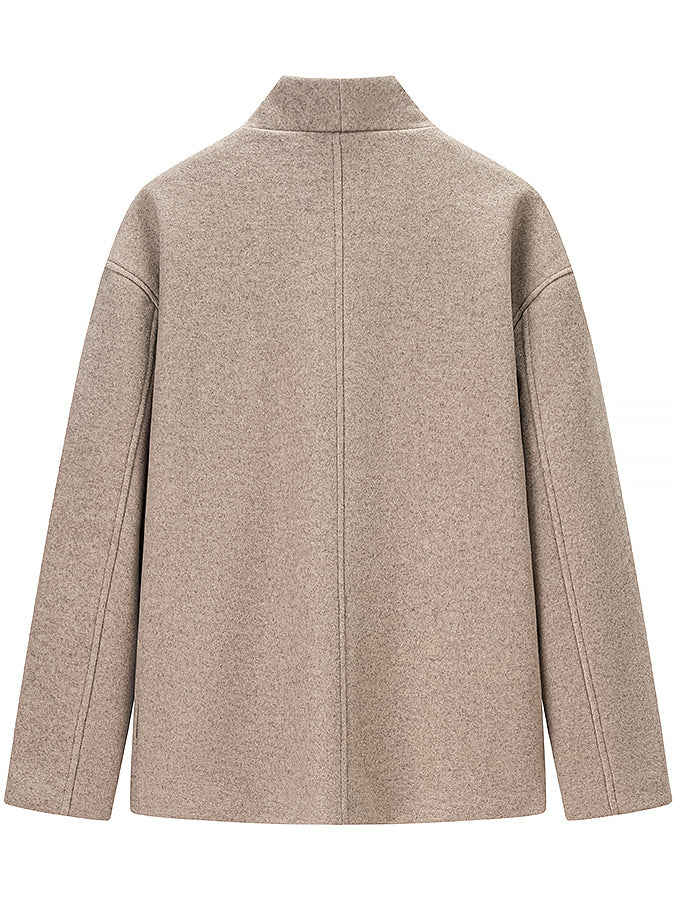 Langry fashion beige wool blend jacket with high collar and zipper