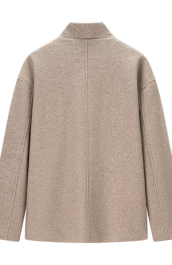 Langry fashion beige wool blend jacket with high collar and zipper