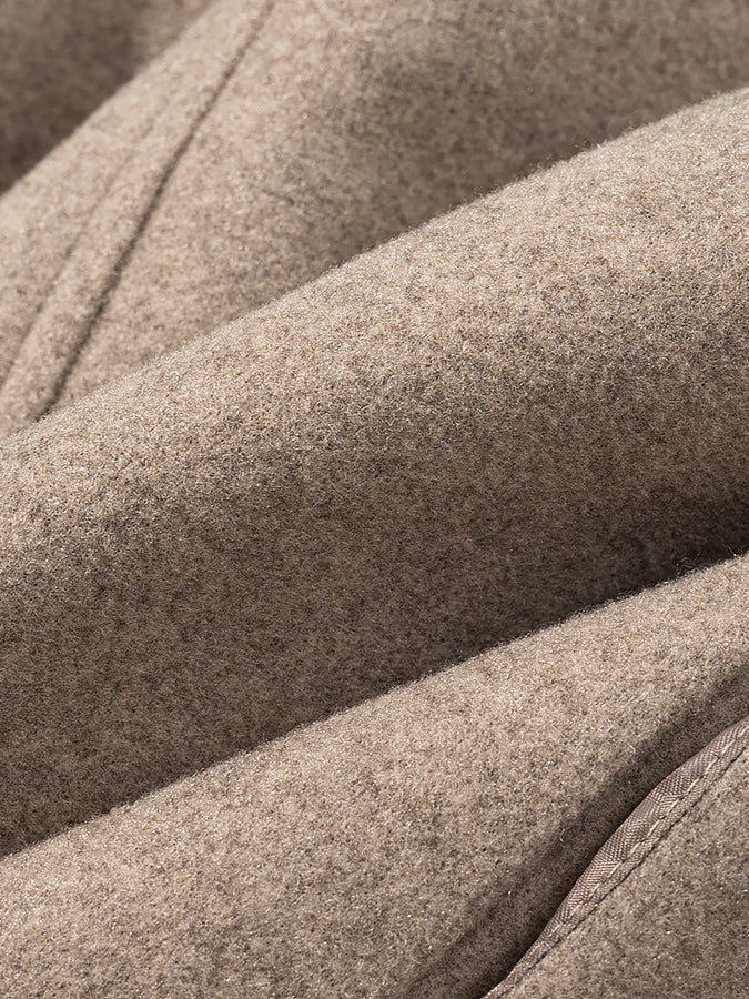 Beige langry fashion wool coat with soft texture and stitching details