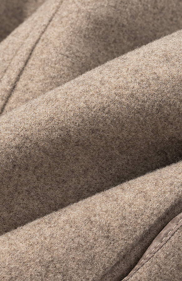 Beige langry fashion wool coat with soft texture and stitching details