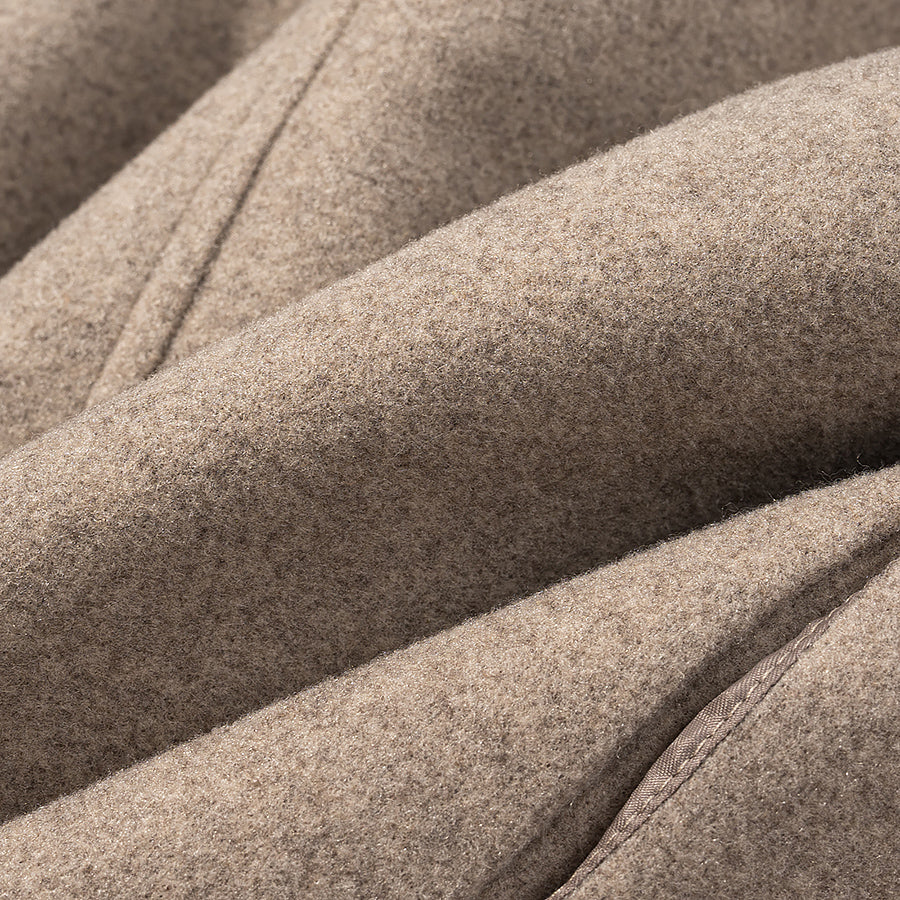 Beige langry fashion wool coat with soft texture and stitching details