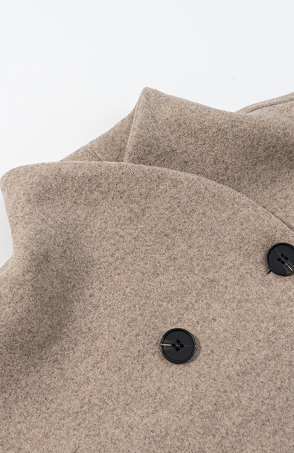 Langry fashion beige wool coat with black buttons and lapels