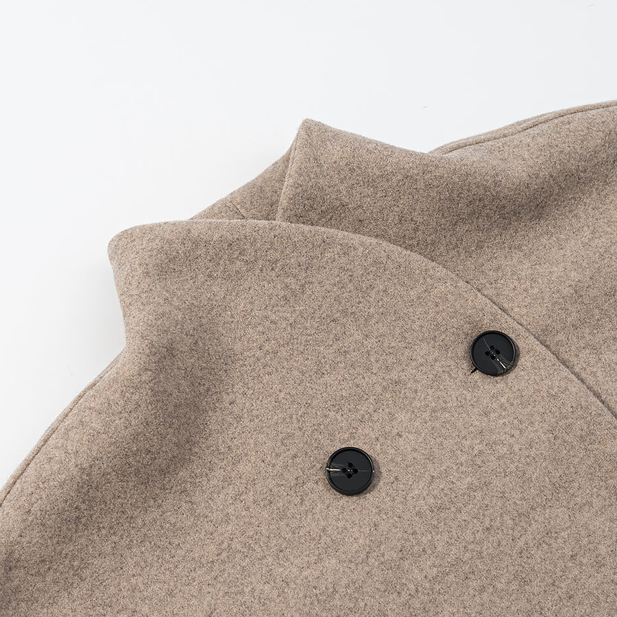 Langry fashion beige wool coat with black buttons and lapels