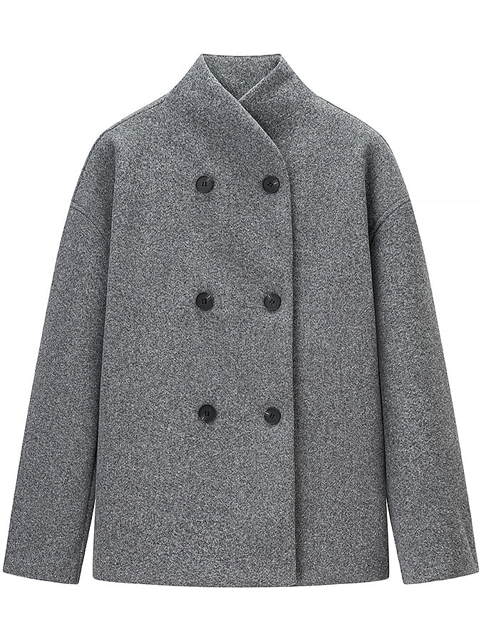 Langry fashion gray wool double-breasted coat with black buttons