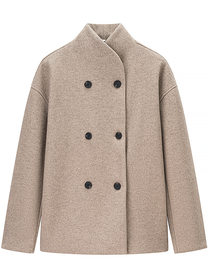 Langry fashion beige wool double-breasted coat with black buttons