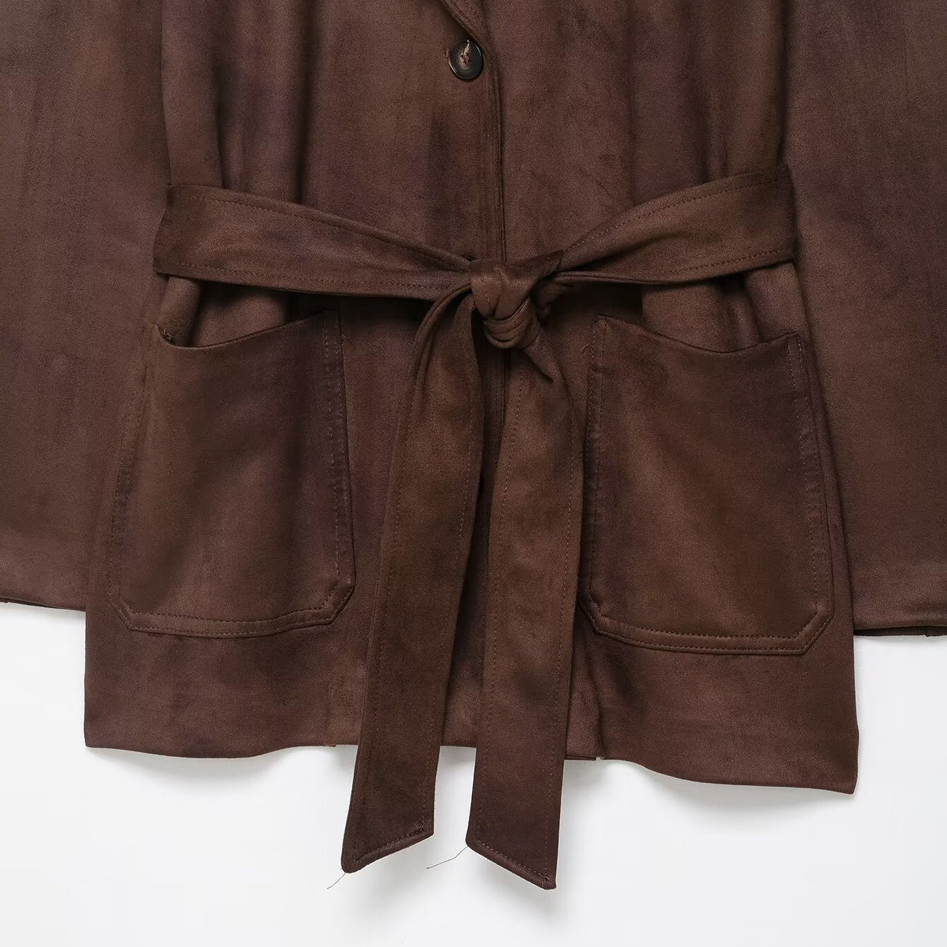 Langry fashion brown suede blazer with belt and pockets