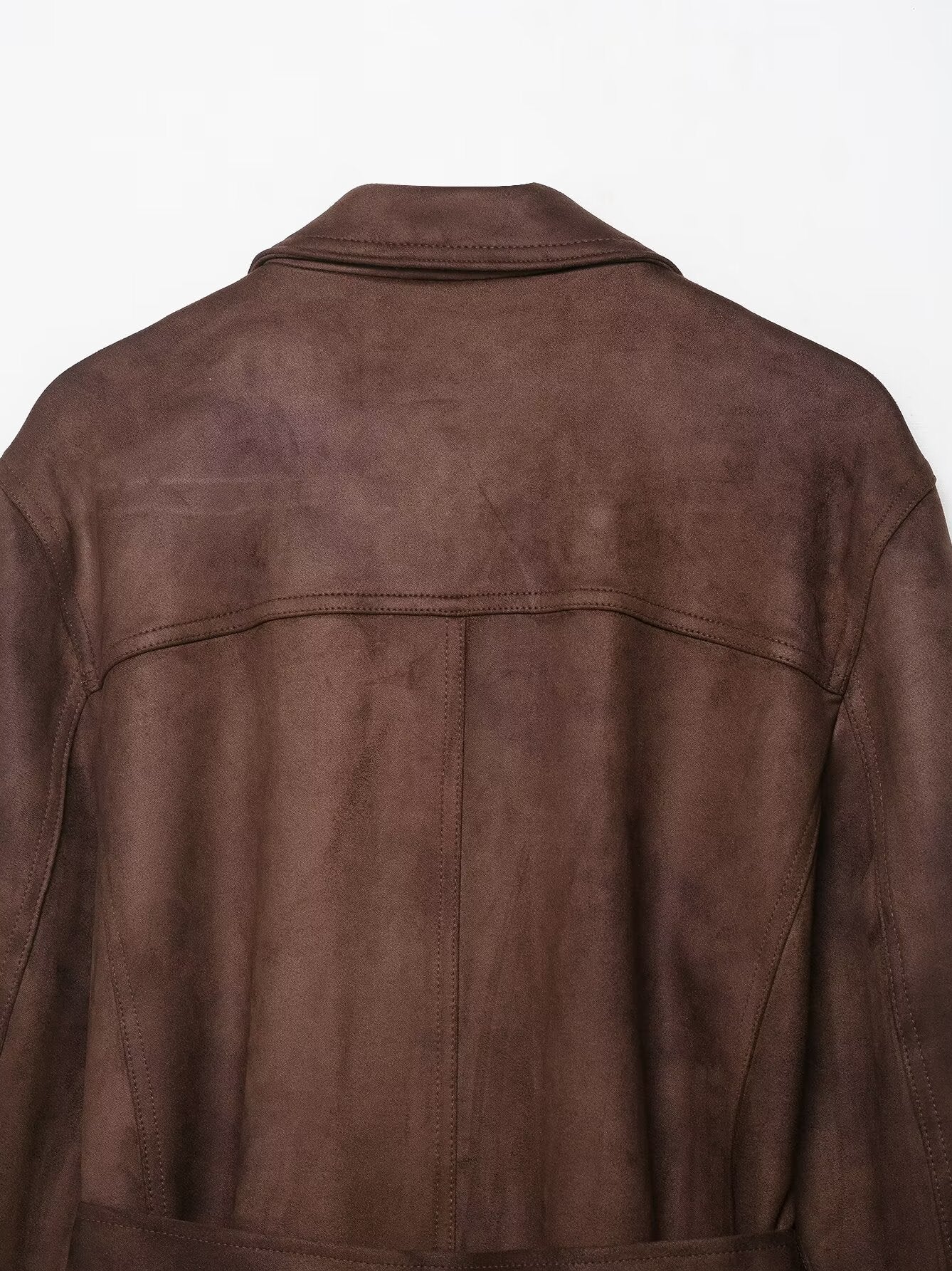 Langry fashion brown distressed leather jacket with polo collar and belt