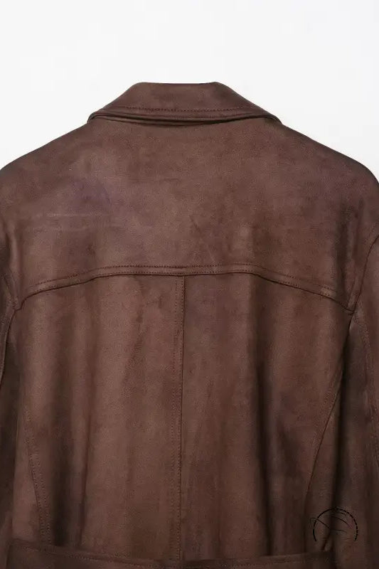 Langry fashion distressed brown suede effect polo collar jacket coat