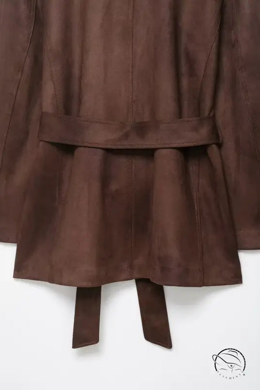 Brown suede effect langry fashion jacket coat with belt and pockets