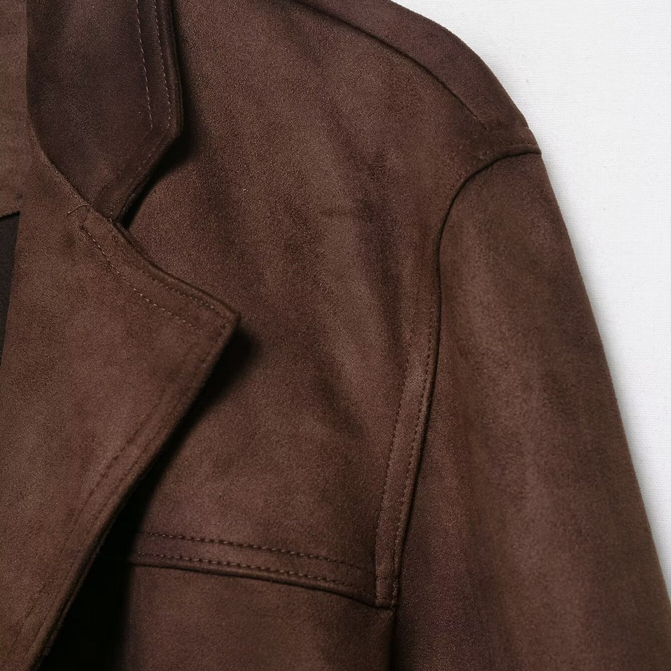 Langry fashion brown suede jacket with polo collar and belt