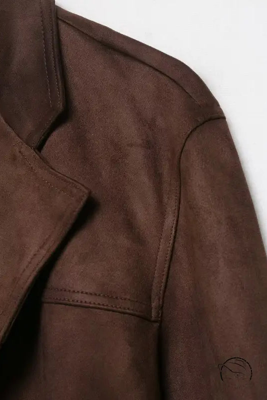 Langry fashion brown suede jacket with polo collar and belt