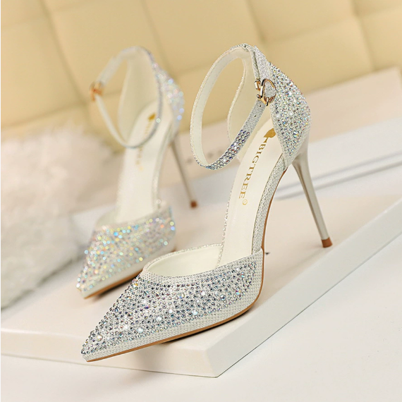 Sweet Stiletto Strap Shiny Rhinestone High Heel