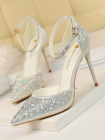 Sweet Stiletto Strap Shiny Rhinestone High Heel