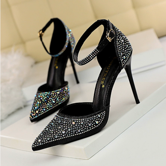 Sweet Stiletto Strap Shiny Rhinestone High Heel