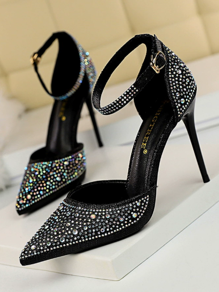 Sweet Stiletto Strap Shiny Rhinestone High Heel