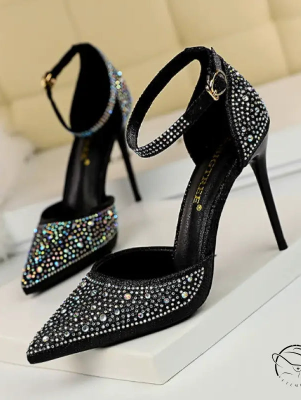 Sweet Stiletto Strap Shiny Rhinestone High Heel