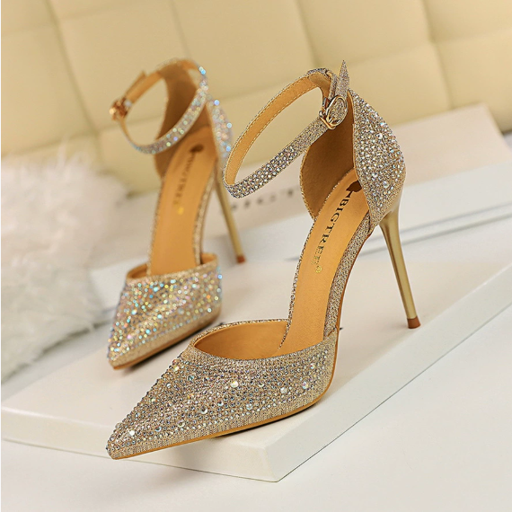 Sweet Stiletto Strap Shiny Rhinestone High Heel