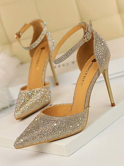 Sweet Stiletto Strap Shiny Rhinestone High Heel
