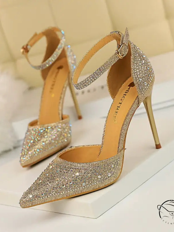 Sweet Stiletto Strap Shiny Rhinestone High Heel